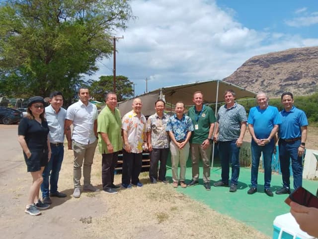 Viktor Mazeliah with community leaders and government officials at the West Oʻahu housing village site